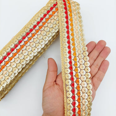 Multicoloured Embroidered Trim Sequins Trim Decorative Lace Sari Border Costume Ribbon Crafting Sewing Tape, Trim by Yard